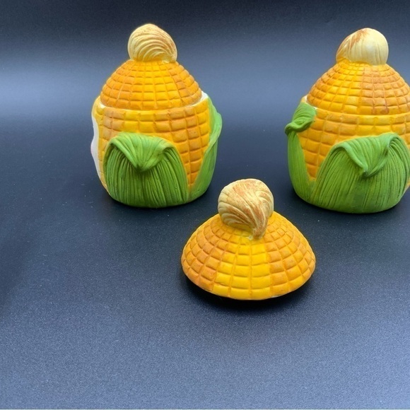 Set Of 2 Vintage Happy Corn Anthropomorphic Ceramic Lidded Jars w/1 Extra Lid - Picture 9 of 9